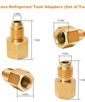 Brass Refrigerant Tank Adaptors set of two, 1/4 SAE to 1/2 ACME, solid brass, used for AC repairs, dimensions included.