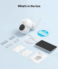 Solar Wireless Outdoor Security Cameras Two Pack With 4MP Ultra HD 360 Degree View Battery Powered Camera with accessories.
