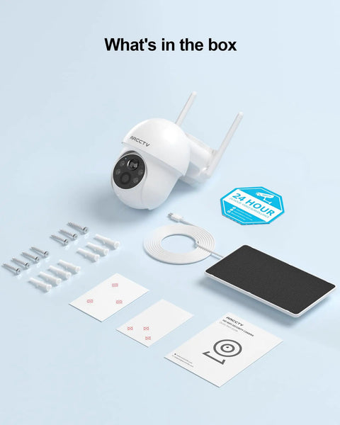 Solar Wireless Outdoor Security Cameras Two Pack With 4MP Ultra HD 360 Degree View Battery Powered Camera with accessories.