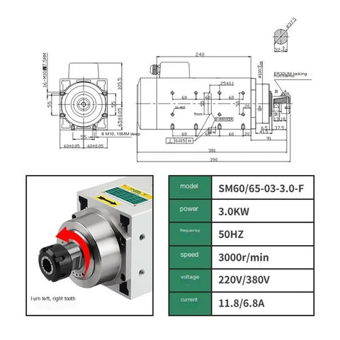 High Speed CNC Spindle Motor 3KW Right Tooth 220V 380V 3000RPM ER32 For CNC Router Engraving Milling Machine Beefed Up Torque Spindle