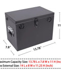 Built Tough Steel Battery Box Enclosure Fits 12V Deep Cycle Groups 24 And 27 Fully Weatherproof Lockable Lid dimensions 14x8x11 inch.