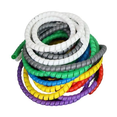 Colorful spiral cable protector sleeves stacked, includes Spiral Cable Protector Sleeve 2M for 8 to 16mm Wires in Green Flame Retardant Spiral Tube