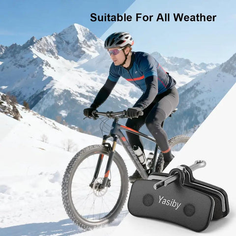 Cyclist on snowy mountain with High Performance Semi Metallic Disc Brake Pad Set With Installation Tools for Shimano
