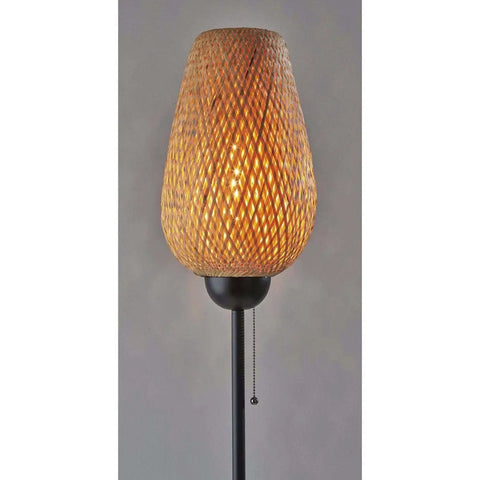 Hugo Table Lantern With Natural Bamboo Shade And Black Metal Finish, Cozy Glow And Chill Vibe, tall narrow design, light on