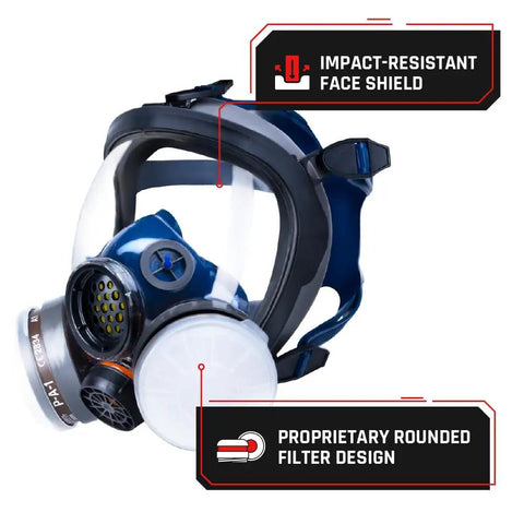 Pro Grade Full Face Air Purifying Respirator Mask With Activated Carbon Filters For Organic Vapors And Particulates, PT 100 Safety Gear For Painting, Construction, Mining, Auto Work And More CE Tested