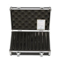 10 Piece Premium Pro Grade Parallel Gauge Set One Eighth Inch By Six Inch With Aluminum Case shown open with fitted slots.
