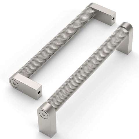 10 Pack Brushed Satin Nickel Knurled Cabinet Pulls With 5 Inch Hole Centers For Kitchen Cabinets Durable Handles Hardware Model ZH0064
