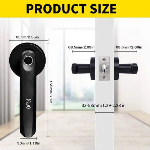 Biometric Fingerprint Door Lock With Handle Keyless Entry Smart Door Knob for Home Office dimensions and size guide