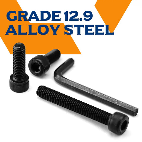 M8 Socket Head Cap Screws 70Mm 12.9 Grade Alloy Steel Full Thread Black Oxide Allen Drive Bolts With Hex Key displayed with wrench and screws.
