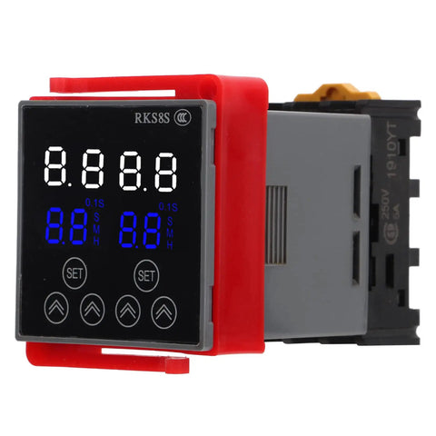 Time Relay Delay Timer With LCD Display Pro Grade 3 Modes 0.01S 9999H Delay Range Rugged Industrial Automation Electrical Component With Flame Retardant Housing AC110V Copper Galvanized Alloy Pins front view