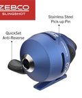 Slingshot Spincast Reel And Rod Combo For Grab And Go Anglers, Size 30 Reel, Right Hand Retrieve, Blue with labels