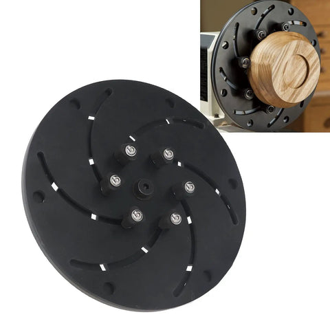 No-Nonsense 300mm Black Wood Lathe Chuck With Reinforced Alloy Body For Straight Spins And Rock-Solid Clamping Force On Bowl Turning Tasks, close-up view with detailed grip.