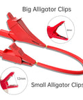 Close-up of big and small red alligator clips, part of Plug-And-Play Pro Grade Silicone Multimeter Test Leads Kit With Replaceable Probes.