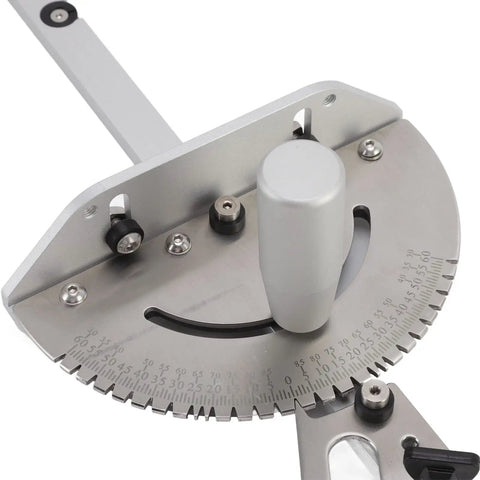 Close-up of miter gauge with marking scale for table saw aluminum fence and hex screwdriver included pro grade for precise angles and repeat cuts