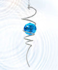 Eye-Catching Gazing Ball Spiral Tail Wind Spinner Crystal Orb With Swivel Hook Sun Catcher Rainbow Maker Hanging Decor For Yard And Garden Rotating Art Ornaments Great Gifts 13-Inch Height, blue crystal orb