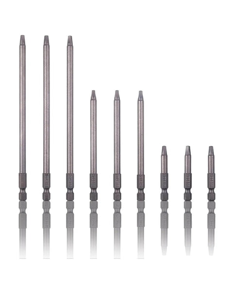 9 Pack One Quarter Inch Hex Shank Long Magnetic Square Head Screwdriver Bits Set for Pocket Hole Jigs SQ2 Two Inch, Four Inch, and Six Inch Long Bits Durable S2 Steel