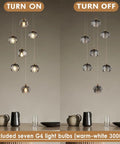 3 Light Prism Crystal Pendant Light With Smoke Finish, turned on and off, modern dining room ceiling fixture