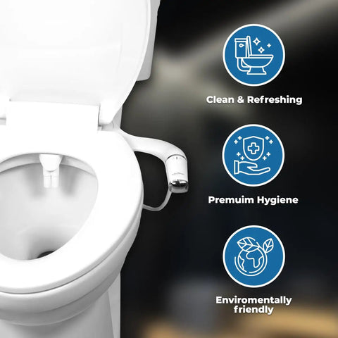 Ultra Slim Left Handed Bidet Attachment For Toilet With Pressure Controls, Hygienic Travel Bidet Included, Mounted On Toilet