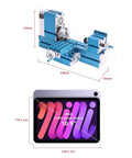 High Power Mini Metal Lathe 36W With 20000Rpm Speed Benchtop Digital Machine shown next to an iPad for size comparison.