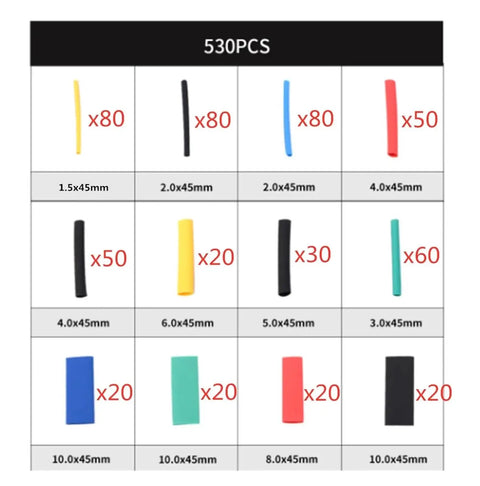 Top Notch 530 Piece Heat Shrink Tubing Assortment Kit For Electronic Wiring Polyolefin Insulation Sleeves To Protect And Organize All Your Cables Perfectly This Ultimate Wire Cable Repair Set Is A Total Game Changer For Any Serious DIY Tinkerer Or 530pcs heat shrink tubing assortment, polyolefin sleeves, 45mm lengths