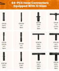 Automotive Vacuum Hose Kit With 6 Five Foot Hoses 64 Hose Connectors 24 Clamps Silicone Vacuum Tubing For Cars 12 connector sizes