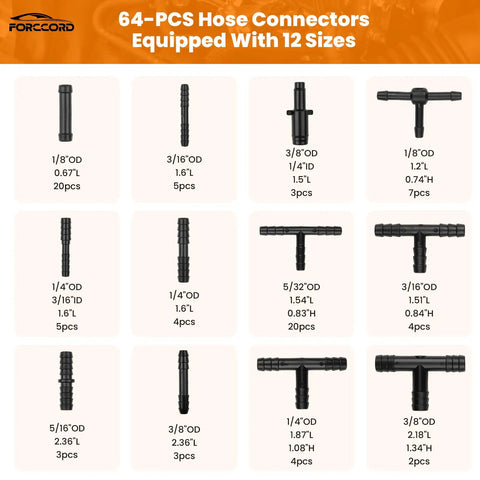 Automotive Vacuum Hose Kit With 6 Five Foot Hoses 64 Hose Connectors 24 Clamps Silicone Vacuum Tubing For Cars 12 connector sizes