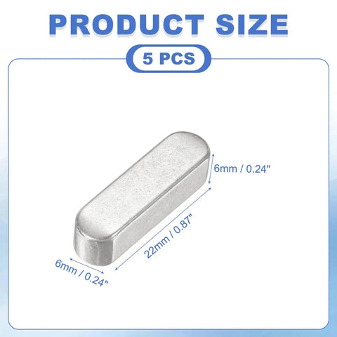 Round Ended Feather Key Set 22x6x6 Mm Stainless Steel Shaft Key Stock 5 Pcs For Fasteners And Mechanical Projects Beefy Silver Tone