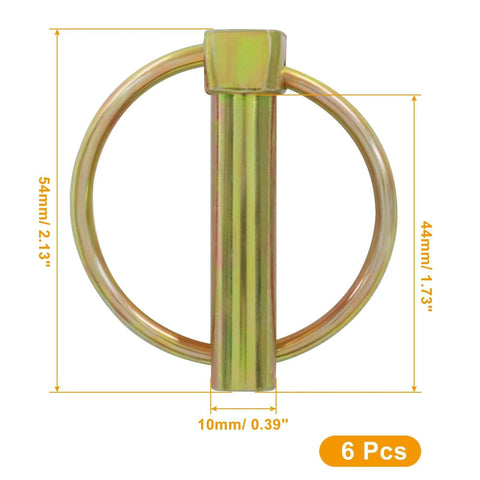 Six Pack 3/8 Inch Lynch Pins Set For Heavy Duty Tractors Farm Trailers Trucks Lawn Mowers Round Lock Pins Carbon Steel Quick Release