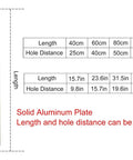 Side view of solid aluminum double side door pull handle with customizable length and hole distance measurements in cm and inches.