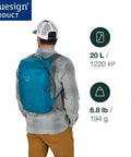 Ultralight 20L Dry Stuff Pack For Travel And Quick Day Trips With Roll Top Waterproof Closure worn by person in plaid shirt