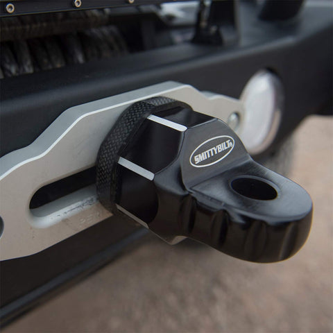 Black AWS Aluminum Winch Shackle for safer, stronger off-road recovery, fits synthetic rope and half-inch wire cable