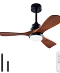 Lit 42 Inch Black Ceiling Fan With Remote And Lights Dimmable LED Quiet Reversible DC Motor with solid wood blades and remote