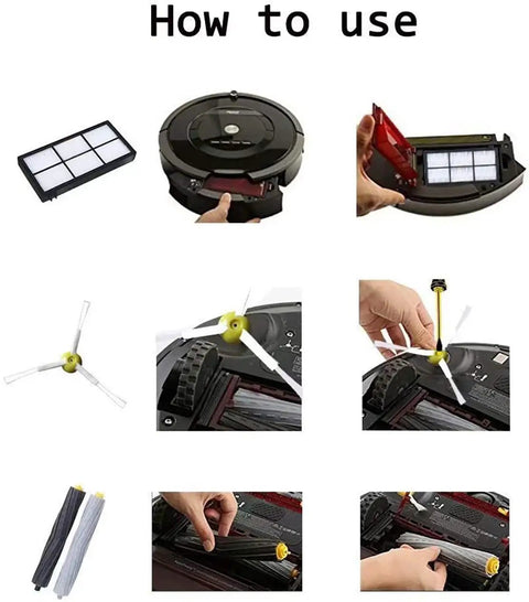 Step-by-step guide on using the 13 Pack Replacement Parts For iRobot Roomba 800 900 Series Vacuum Accessories Kit with debris extractor.