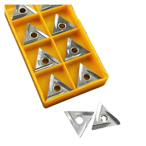 Top Grade 10 Piece Indexable Carbide Lathe Tool Set Featuring TNMG160404R-2G Metal Ceramic Triangle Blades in yellow storage case.
