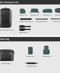 OneMo 2 35L To 45L Camera Backpack With Expandable Storage For 17 Inch Laptop Waterproof DSLR Gear Carrier components shown