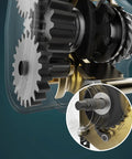 Close-up of Amarite lever hoist internal metal gears and drive mechanism for manual lifting