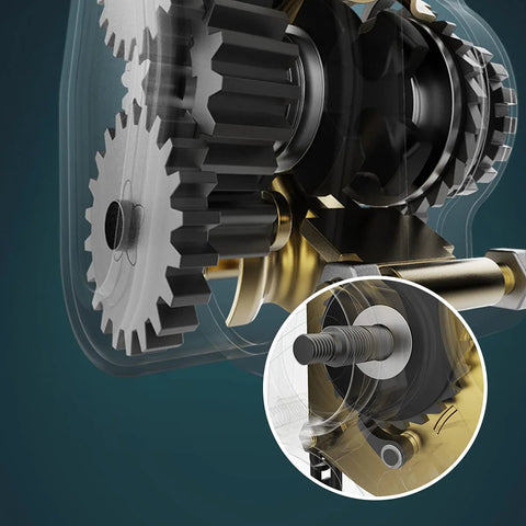 Close-up of Amarite lever hoist internal metal gears and drive mechanism for manual lifting