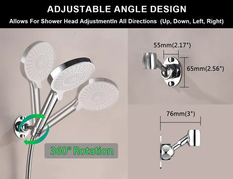 Adjustable Solid Brass Shower Head Holder Wall Mount That Is Built To Last, Rustproof, Heavy Duty Bracket For Any Shower, Dope Bathroom Upgrade, No Plastic, Durable And Corrosion Resistant, 360° swivel view