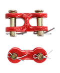 Six Pack 5/16 Inch G70 Zinc Plated Heavy Duty Trailer Tie Down Twin Clevis Links shown from top and bottom angles.