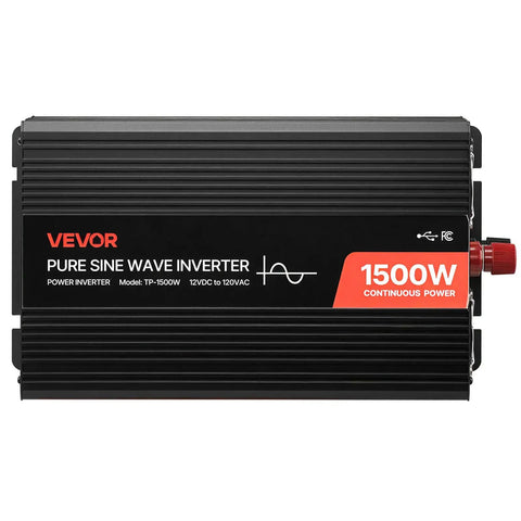 1500W Pure Sine Wave Power Inverter Transforms 12V Dc Into 120V Ac For Rv Trucks With Remote Control USB ports.