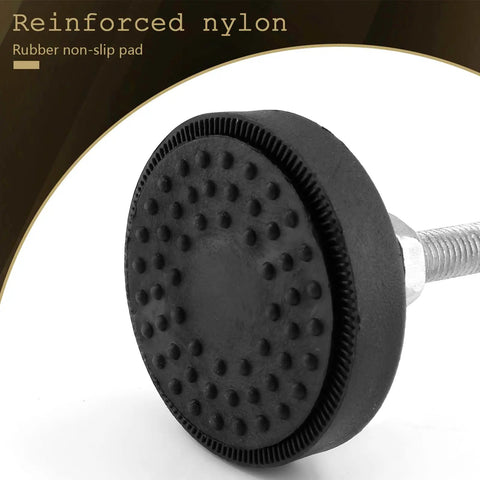 Close-up of rubber non-slip pad on 4 Pcs M8 Metal Adjustable Leveling Feet Heavy Duty Swivel Furniture Glides Leveler in black.