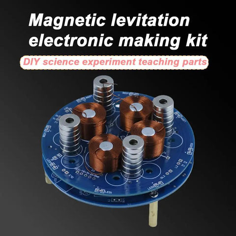 Levitation DIY Kit For Electronics Enthusiasts Self Rotating Demonstration And Fun Tech Accessory Pack Includes Soldering Practice Circuit Board Components For Students And Makers Great STEM Project Tool, blue PCB with copper coils and magnets