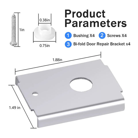 4-Pack Bi-Fold Door Pivot Repair Kit - Dimensions and Components of Stainless Steel Brackets for 1-3/8 Inch Doors
