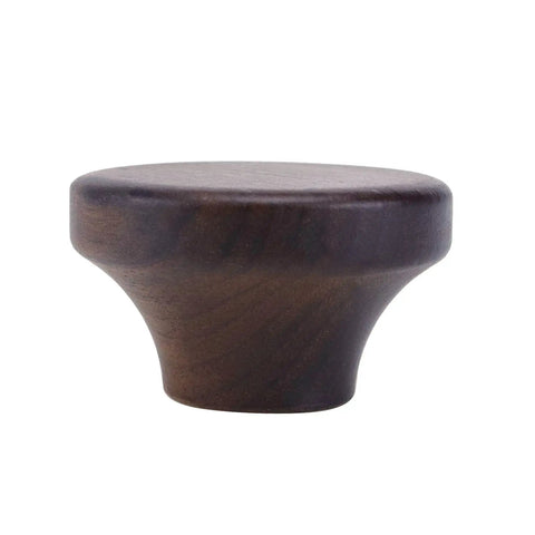 Six Piece Round Wooden Drawer Knobs With One Hole 1.56 Inch Cabinet Handles For Dresser Kitchen Cabinets And DIY Furniture Projects Smooth Sanded Solid Wood Pulls, walnut side view