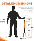 Dimensions of Heavy Duty 4-Tine Garden Fork With Fiberglass Handle For Digging And Aerating Soil Spading And Composting