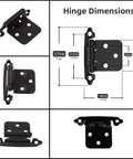 Dimensions of Half Inch Overlay Matte Black Cabinet Hinges Self Closing For Bath And Kitchen Bulk Pack 50 Hinges 25 Pairs Flush Mount