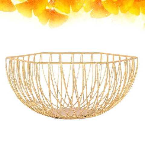 Golden Iron Fruit Basket For Fruits And Vegetables With Draining Water Feature And Geometric Wire Design Stackable Storage Organizer