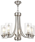 5 Light Brushed Nickel Chandelier With Clear Glass Shades For Dining Room Kitchen Island Foyer Plus More Modern Traditional Pendant Lighting Fixture For Any Space