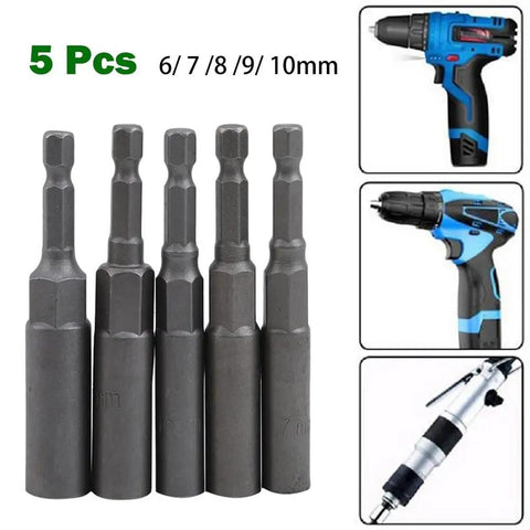 Heavy Duty 5 Piece Chrome Vanadium Steel Hex Socket Drill Adapters Set For Screwdrivers And Hand Drills Pro Grade Built To Last