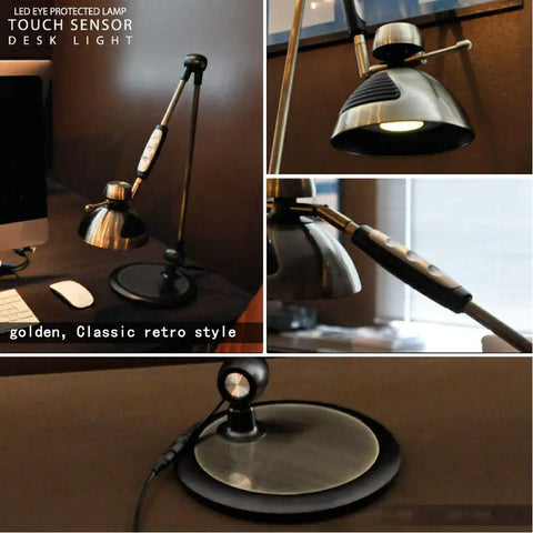 LED Desk Lamp With Metal Swing Arm, 1500 Lumens, Vintage Industrial Reading Light With Gesture Control in home office setting